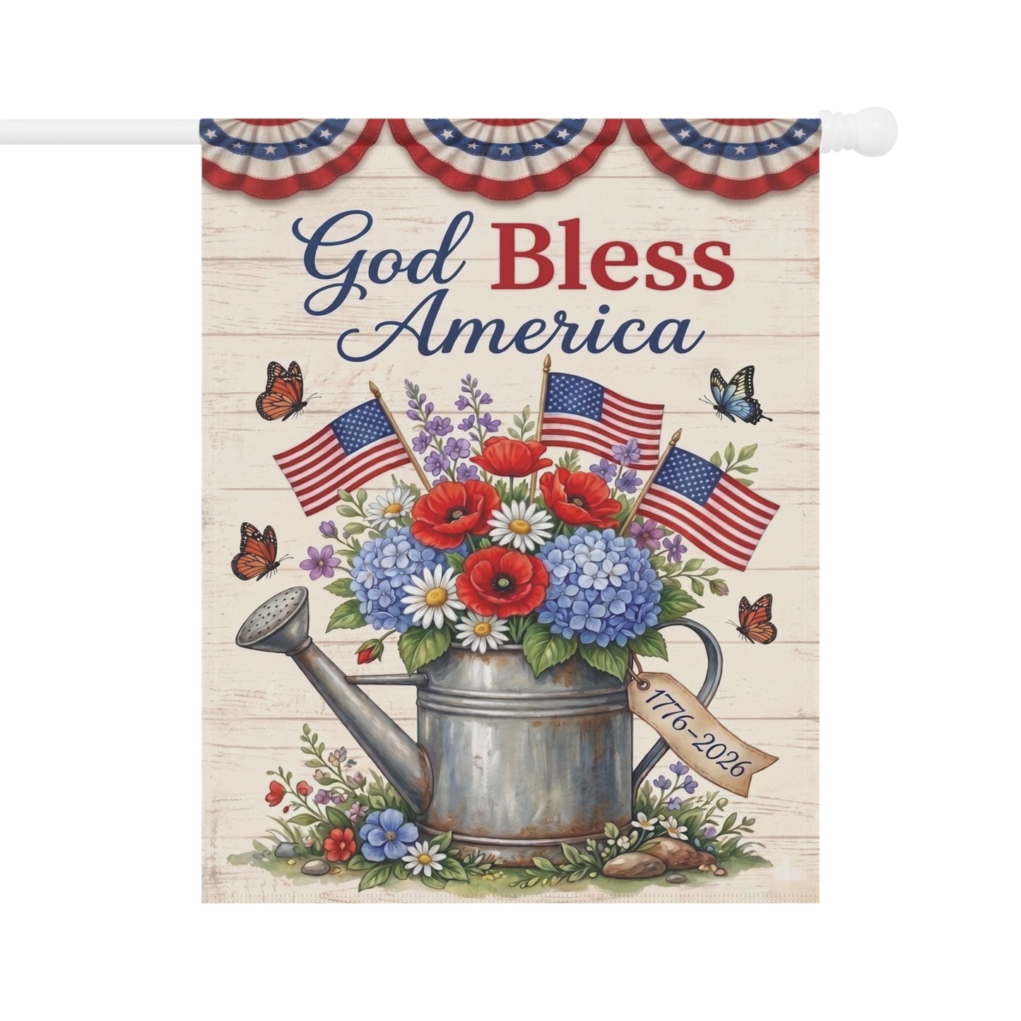 America 250 patriotic garden flag collection with red white and blue porch decor