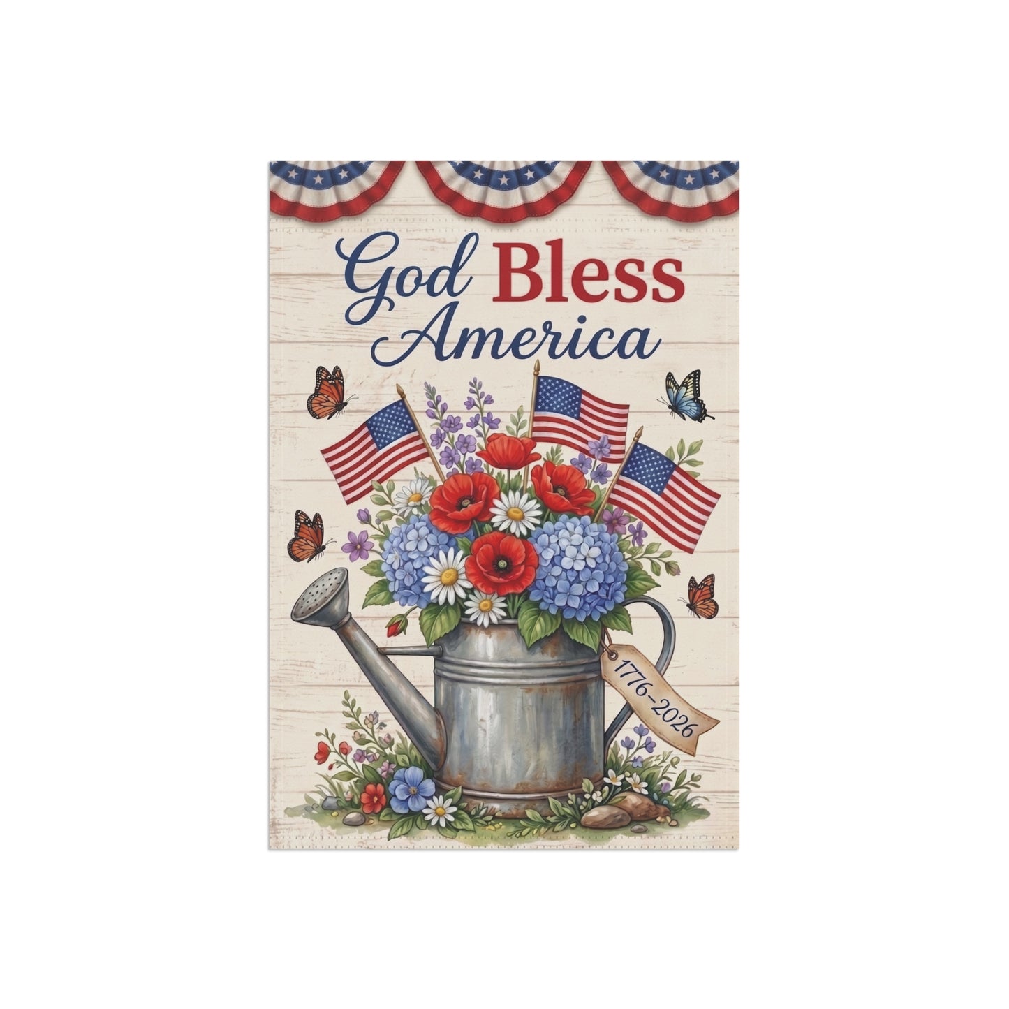 America 250 patriotic garden flag collection with red white and blue porch decor
