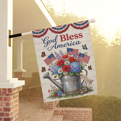 America 250 patriotic garden flag collection with red white and blue porch decor