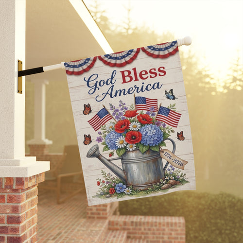 America 250 patriotic garden flag collection with red white and blue porch decor