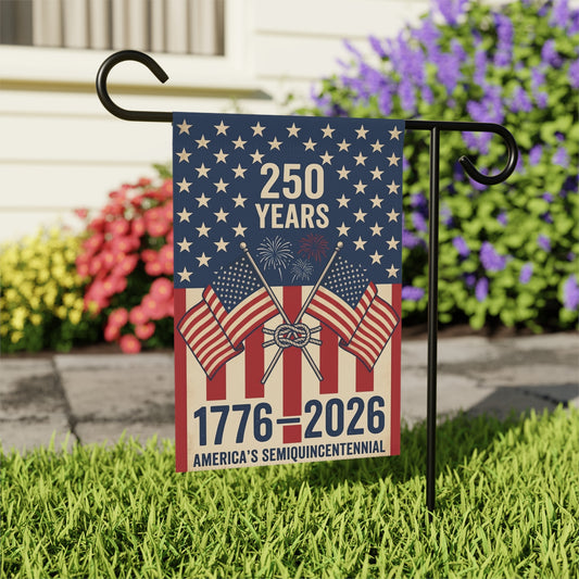 America 250 patriotic garden flag collection with red white and blue porch decor