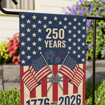 America 250 patriotic garden flag collection with red white and blue porch decor