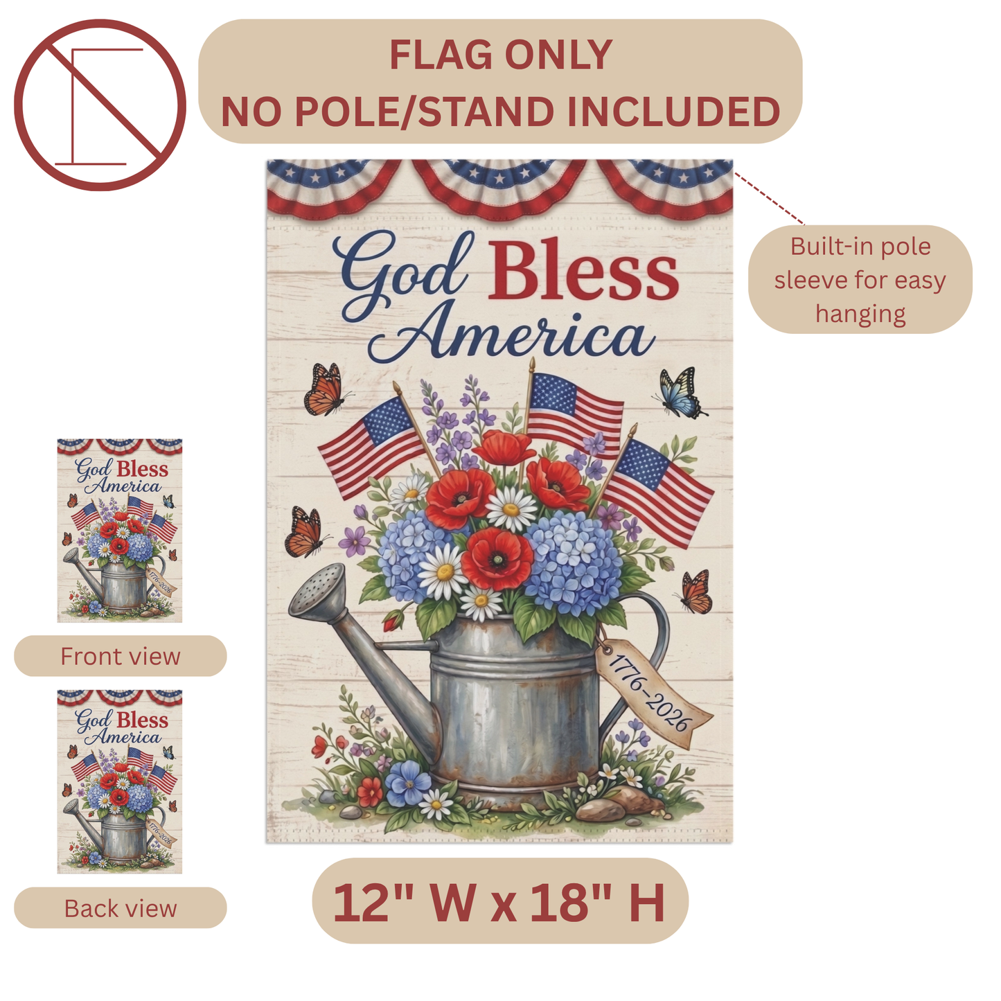 America 250 patriotic garden flag collection with red white and blue porch decor