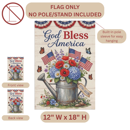 America 250 patriotic garden flag collection with red white and blue porch decor