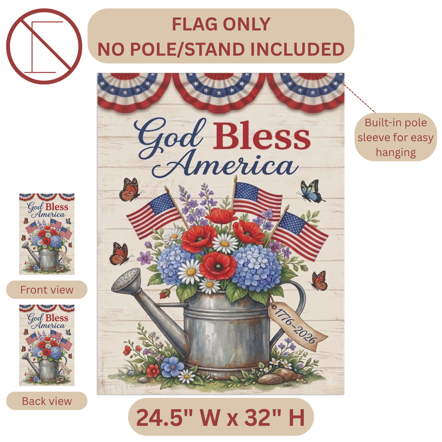 America 250 patriotic garden flag collection with red white and blue porch decor