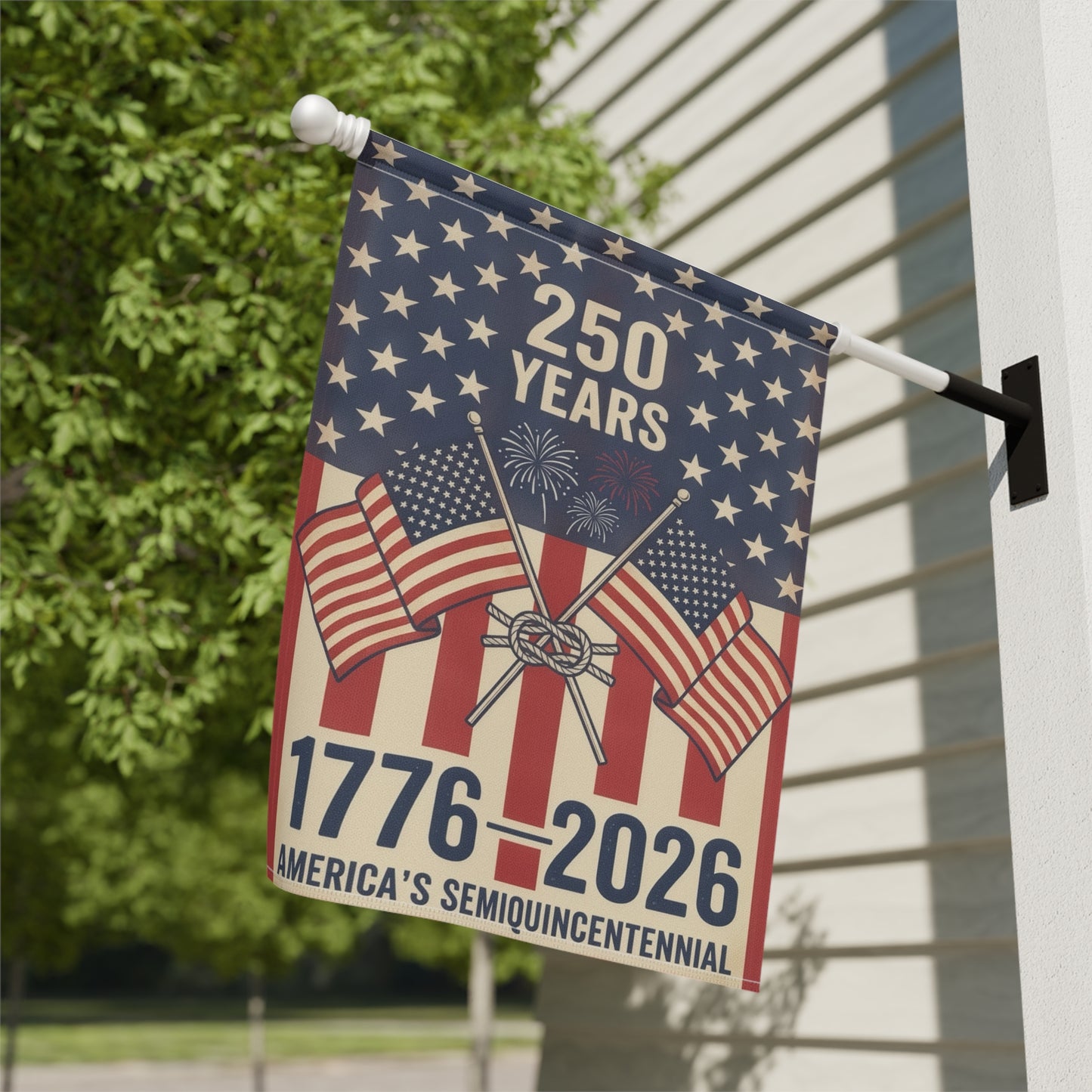 America 250 patriotic garden flag collection with red white and blue porch decor