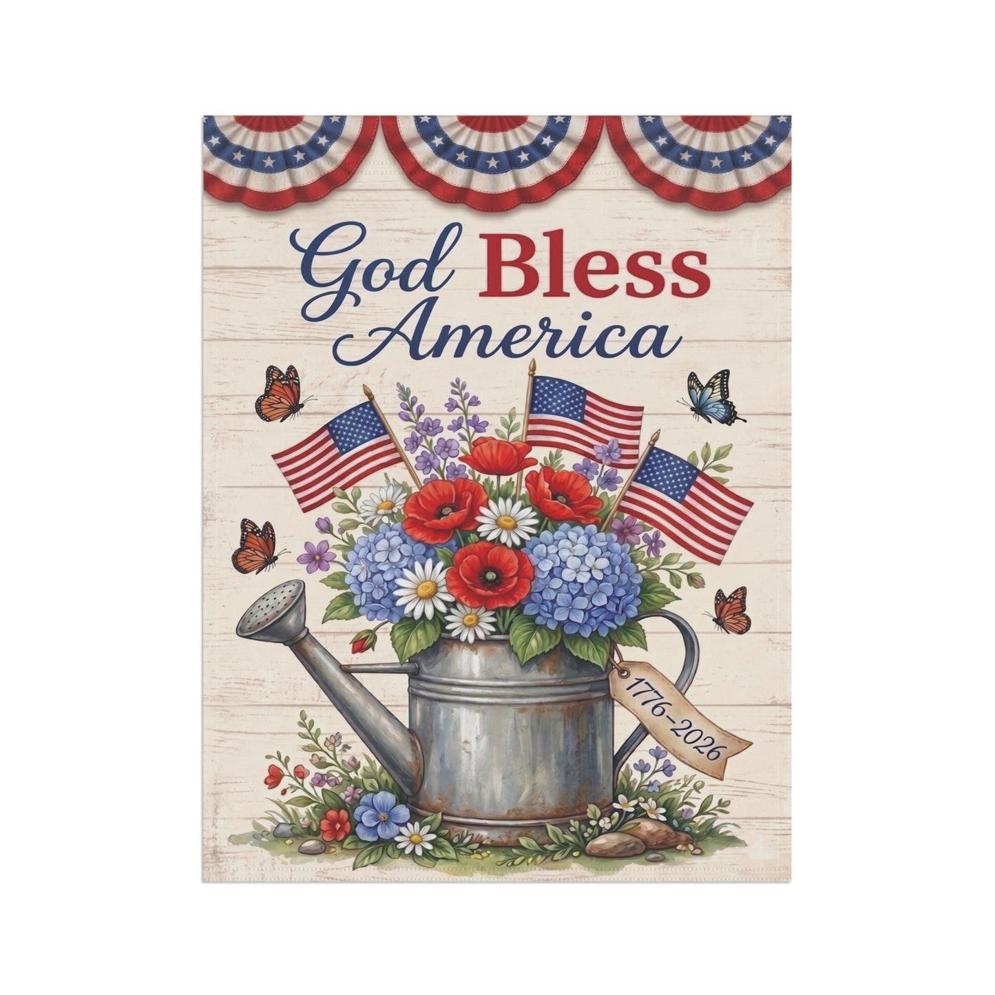 America 250 patriotic garden flag collection with red white and blue porch decor