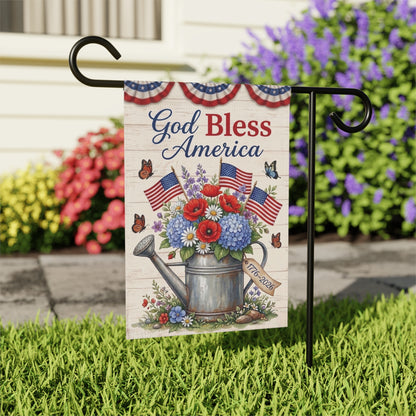 America 250 patriotic garden flag collection with red white and blue porch decor