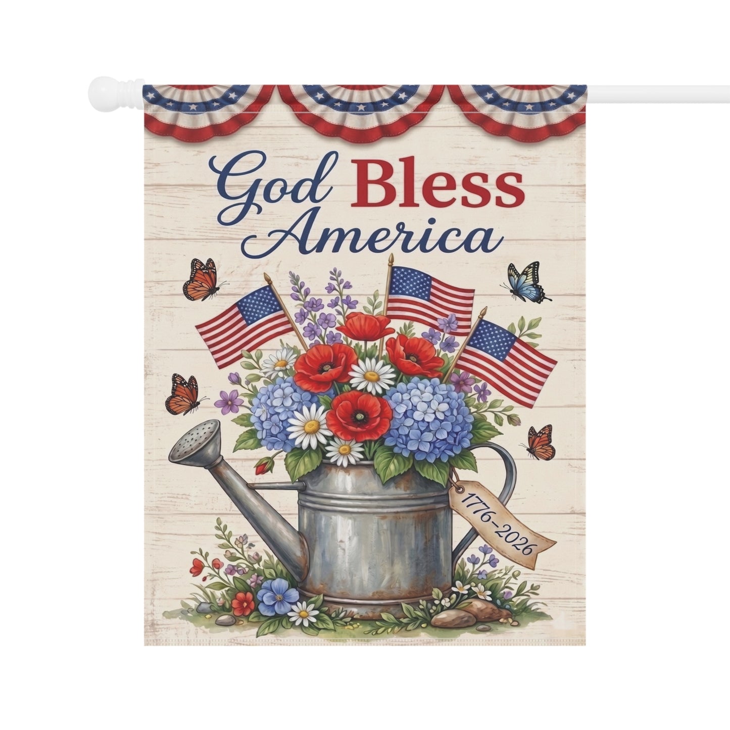 America 250 patriotic garden flag collection with red white and blue porch decor