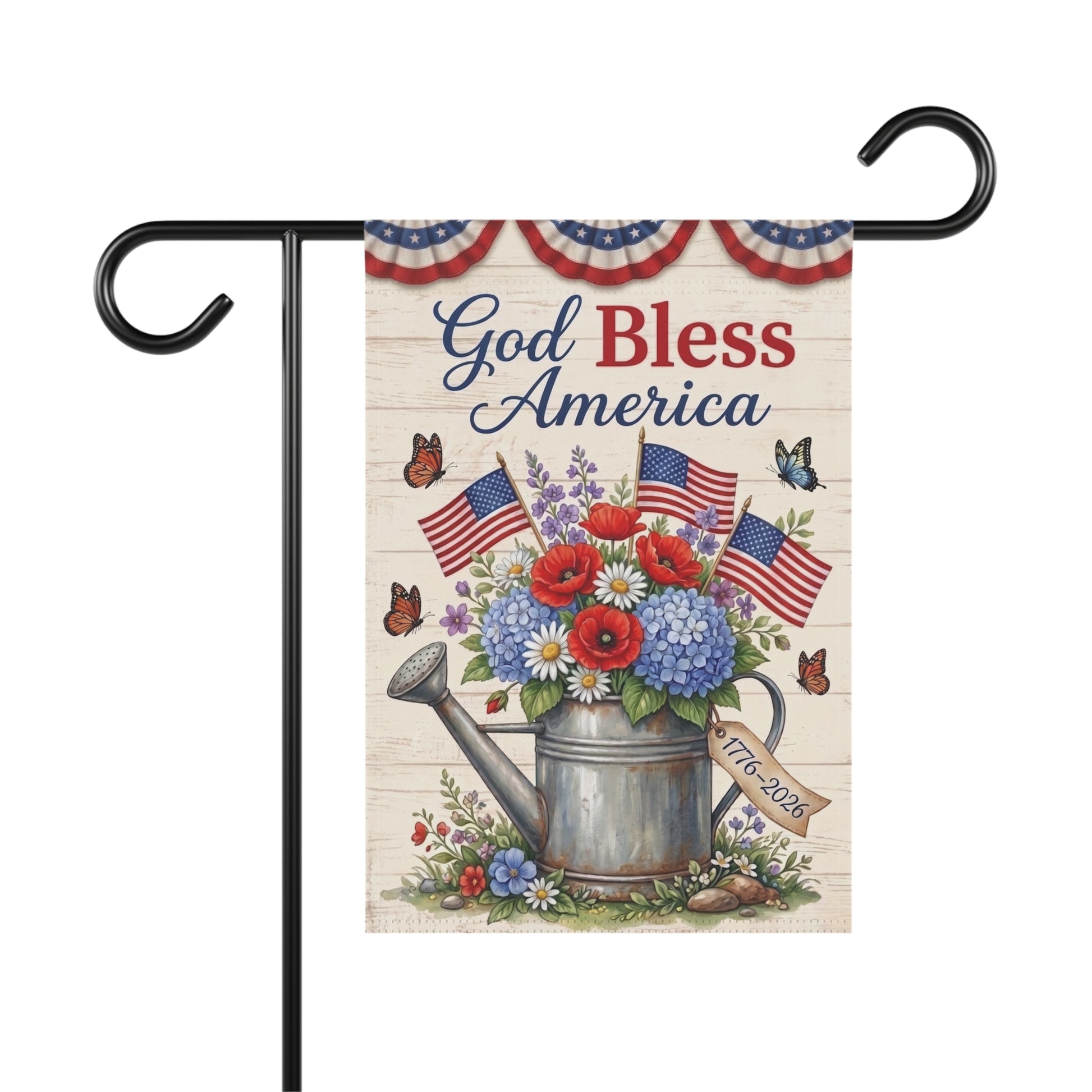 America 250 patriotic garden flag collection with red white and blue porch decor
